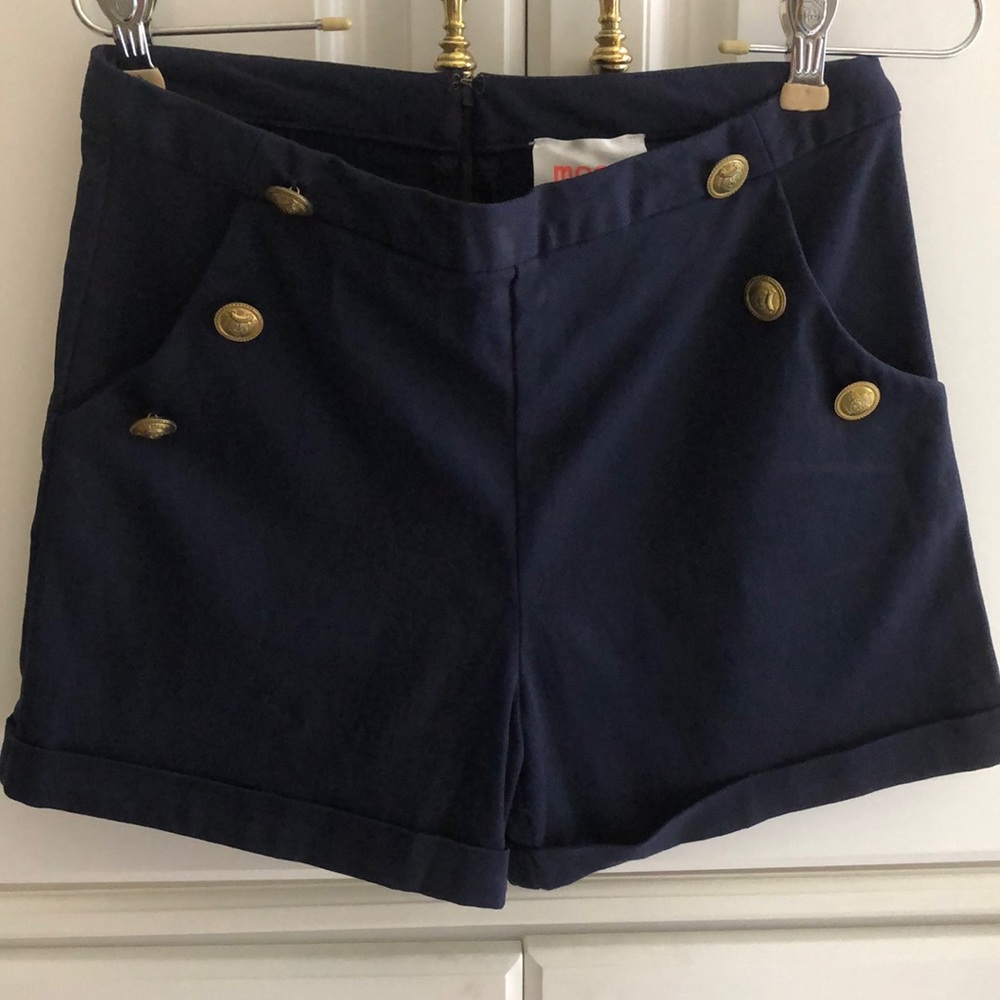 ⚓️ MOON High waisted Navy blue Nautical pocket front-Zippered back Dress Shorts